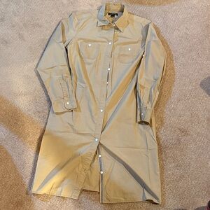 Lands End Tan khaki Button-Up Shirt Dress